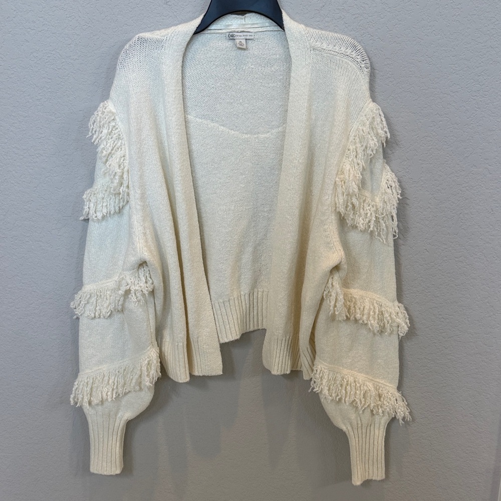 Cato Fringe Trim Cream Cardigan